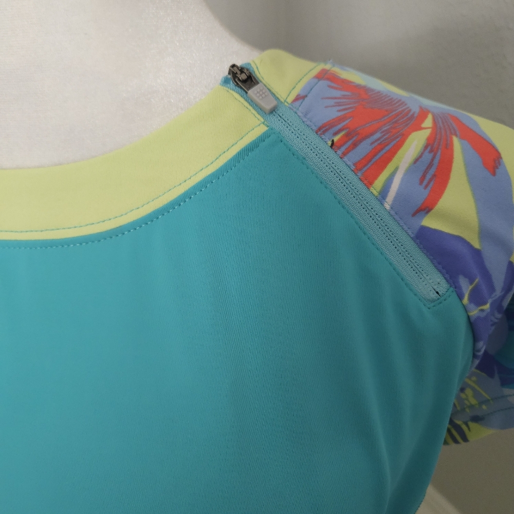 Title Nine Blue Green Colorblock Tropical Print Athletic Mini Dress Womens sz L - Picture 5 of 10